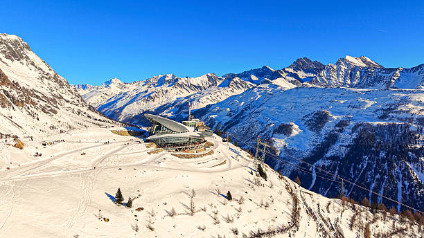 Modern Mountain Station Perched On Snowy Alpine Peak Near Mont Blanc Summit