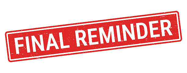 Final Reminder - Red rubber stamp on white background Final Reminder. Grunge rubber stamp for your own design, isolated on a blank background. The stamp is in red ink, it is composed of a text with a frame, the text is not colored. Vector Illustration (EPS file, well layered and grouped). Easy to edit, manipulate, resize or colorize. Vector and Jpeg file of different sizes. reminder-stamp stock illustrations