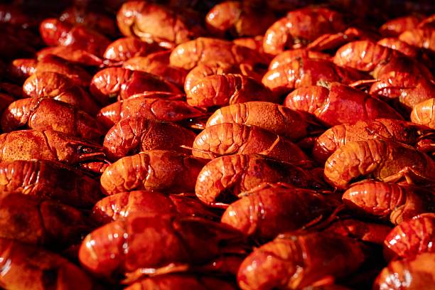A plate of spicy crayfish from a roadside stall under the sunlight