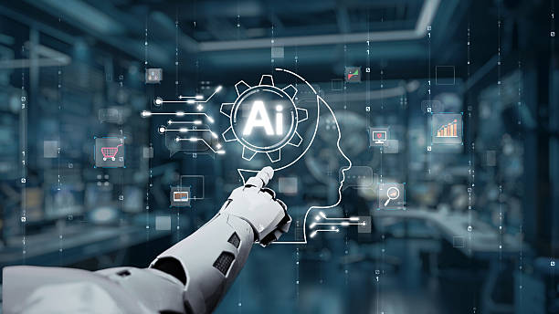 istock Futuristic Robot Hand Pointing at Artificial Intelligence Concept with Various Digital Icons Representing Innovation and Technology in a Modern Workspace. Auvana 2210344560