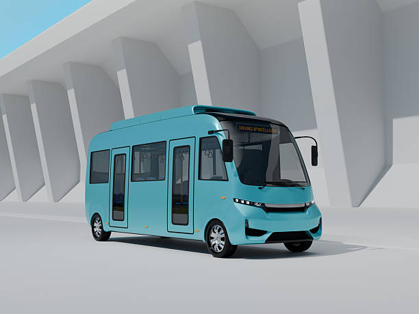 istock Electric Bus parking on monolithic background 2210346850