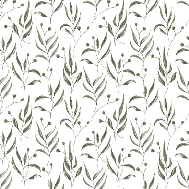 istock Watercolor greenery seamless pattern, delicate flora repeat paper, graphic leaves branch print 2210348442