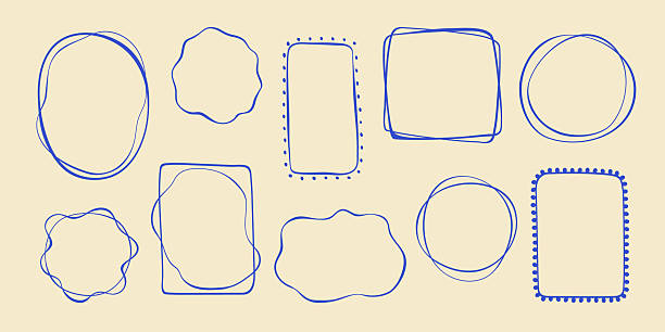 wavy stamp frame set, vector hand drawn curved borders, abstract wiggle empty wavy curly monograms cadres. minimalist squiggle scribble swirl design elements. isolated. vector illustration. - dělení změna tvaru fotky stock ilustrace