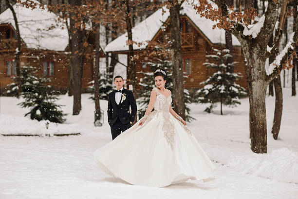 istock A bride and groom are standing in the snow 2210351487