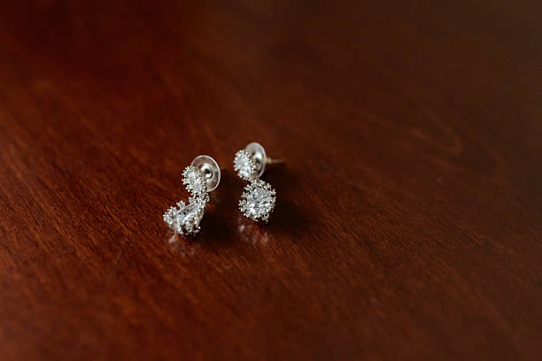 Wedding earrings on a bridal hand, bride's morning and jewelry accessories and decoration concept