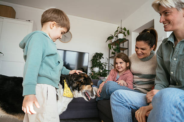 Lesbian couple with kids and dog