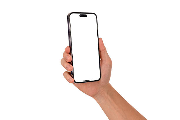 istock Beautiful hand holding smartphone with blank screen isolated on white background. Advertising, business, finance and technology concept. 2210360844