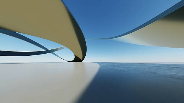 istock 3d illustration of abstract minimal architecture background, geometric architectural with chrome or metallic curve design, Car presentation 2210363642