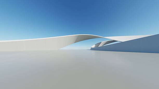 istock 3d illustration of abstract architecture background, geometric architectural with dynamic curve design, Car presentation 2210363662