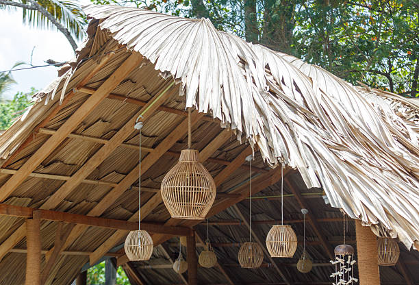 istock A hut with a thatched roof and hanging lanterns 2210364622