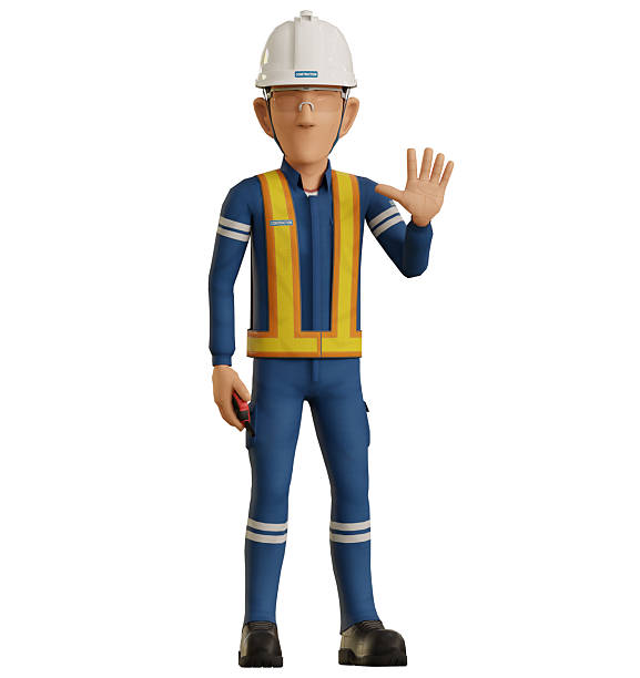 istock Isolate industrial worker raise 5 finger hand sign 2210366916