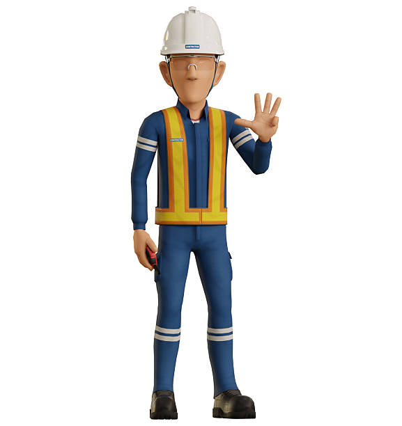 istock Isolate industrial worker raise 9 finger hand sign 2210366941