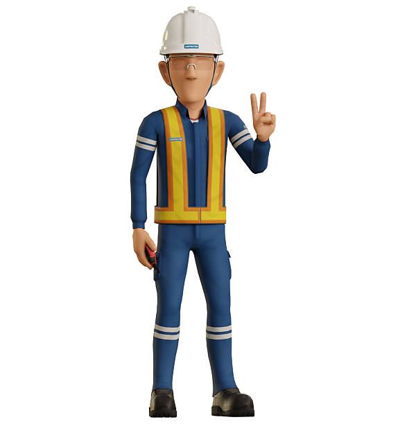 istock Isolate industrial worker raise 2 finger hand sign 2210366946