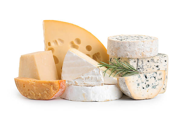 istock Different types of cheese and rosemary isolated on white 2210374209