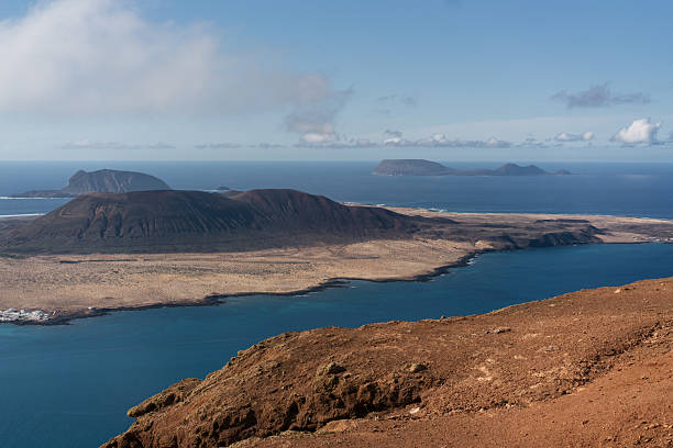 Top view on a volcanic island in the ocean