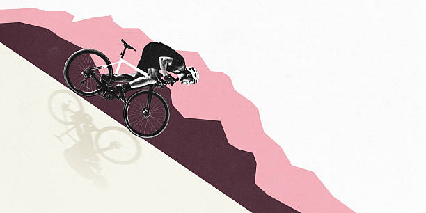 istock Contemporary collage design. Cyclist leaning low on steep gradient with layered mountain shadows. Precision movement. Textured effect. 2210377029
