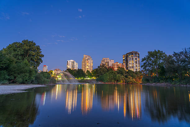 istock London, Ontario, Canada Skyline at blue hour on the Thames River 2210387372