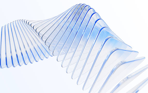 istock Abstract light blue 3d background with glass transparent square plates row. Crystal gradient curve wave line pattern. Futuristic architecture design, render digital tech banner 2210391220