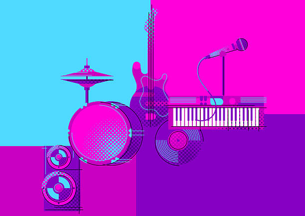 istock Background with musical items. Music party or rock concert illustration. 2210395547