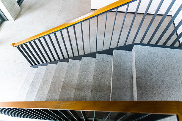 Overhead view of marble staircase in modern office building