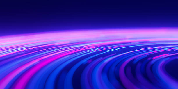 istock Extreme closeup of circular data light speed flow. Abstract round digital data stream of quantum computing. Cyberspace of qubit trail waves with DOF. Modern tech information transmission. 2210402899