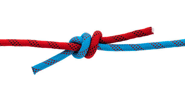 istock Fisherman's knot tied on blue and red ropes 2210402936