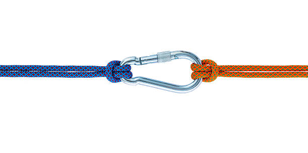 istock Carabiner clip and climbing rope on white background 2210402984