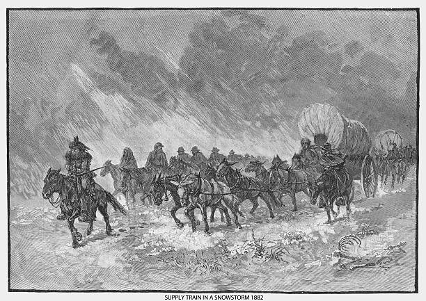 American westward pioneers AKA American settlers travel across western plains with much needed essentials.
