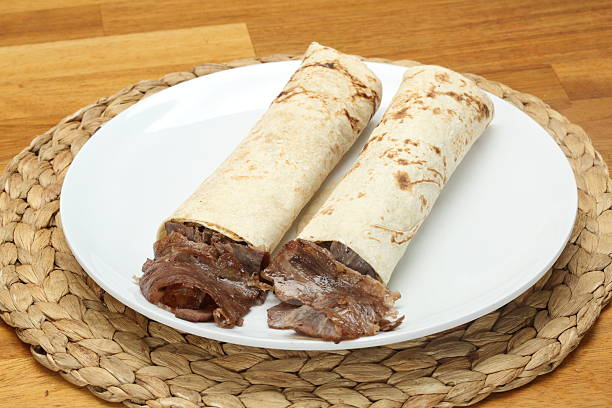 wrap meat doner, traditional turkish leaf meat doner