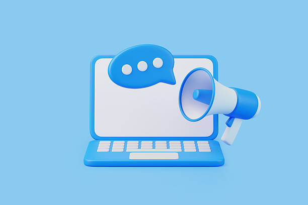 istock 3D Laptop with Speech Bubble and Megaphone 2210412519