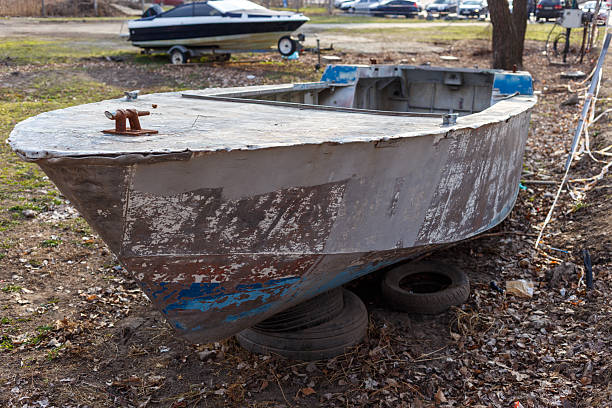 istock boat rests on tires outdoors 2210425954