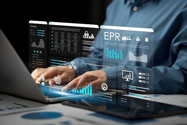 istock Enterprise resource planning concept. Businessman using tablet and laptop for business management planning and company improvement. Technology, Network, Enterprise resource planning. 2210430928