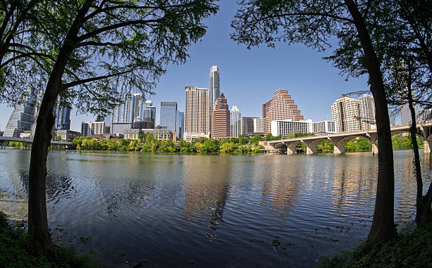 istock Fisheye lens view of Austin skyline including Congress bridge 2210433675