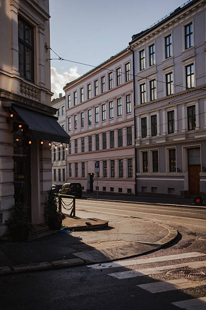Street with residential buildings in Oslo, Norway.