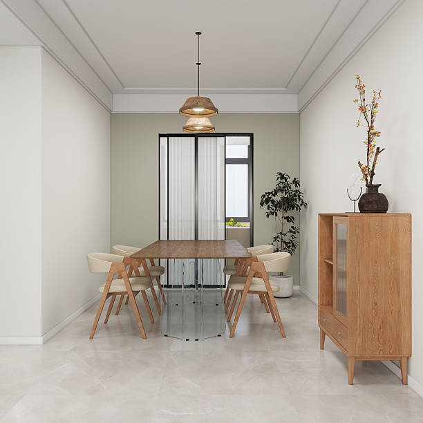 istock Dining room with white and green walls and interior decoration 2210456871