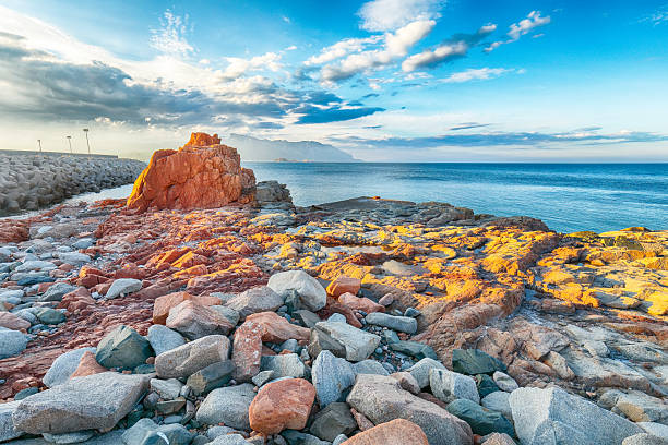 Remarkable sunset view of Red Rocks (Rocce Rosse) in Arbatax. Location: Arbatax, Province of Ogliastra, Capo Bellavista, Sardinia, Italy, Europe