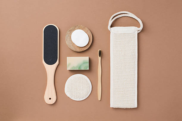 istock Top view of bathroom tools and organic cosmetic products on brown background emphasizing natural, eco-friendly beauty essentials and self-care routine concept 2210460799