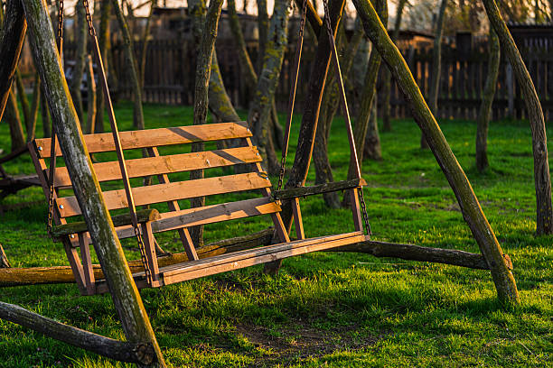 istock wooden swing in the garden 2210464525