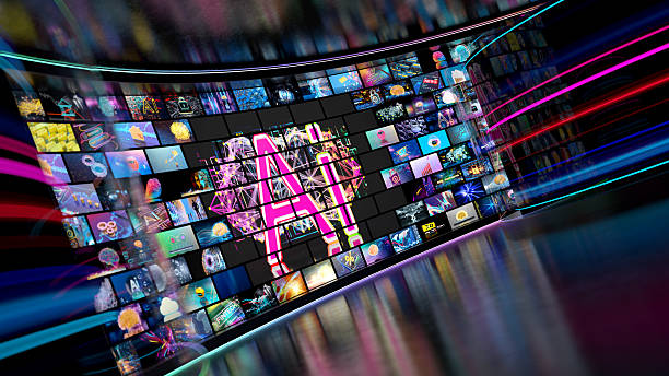 istock AI text on screen. Artificial Intelligence concept. Media concept TV  -  video wall with small screens. . Digital multiple television screens. 2210474402