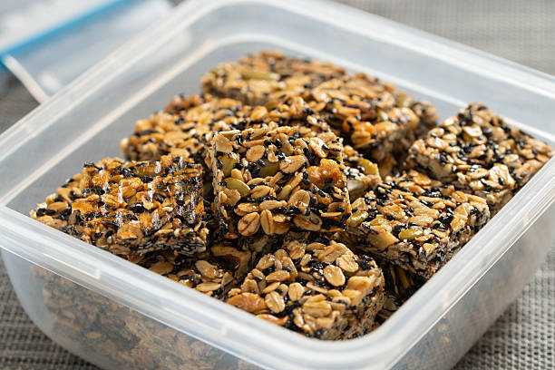 Healthy homemade oats granola bars with black sesame seeds