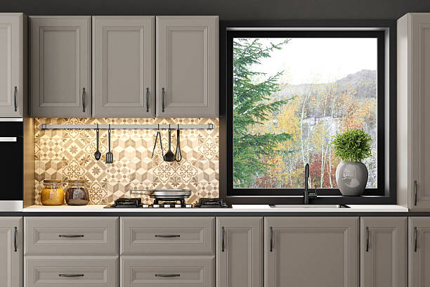 istock Classic Scandinavian Kitchen with Moroccan Tile Accents and Winter View 2210479333