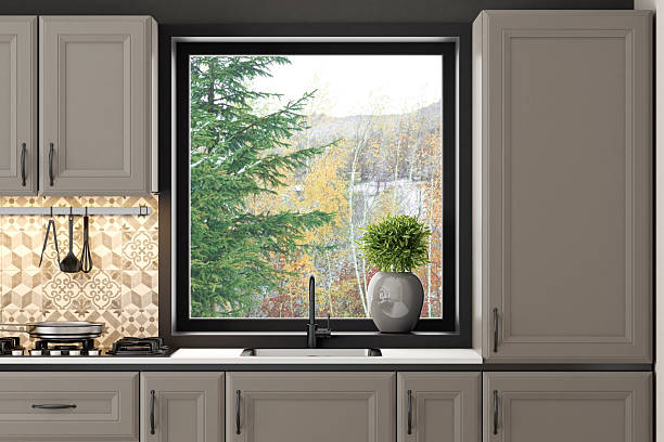 istock Classic Scandinavian Kitchen with Moroccan Tile Accents and Winter View 2210479334