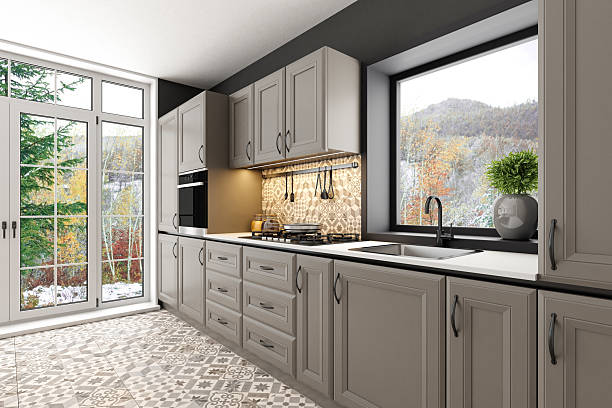 istock Classic Scandinavian Kitchen with Moroccan Tile Accents and Winter View 2210479420