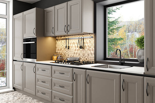 istock Classic Scandinavian Kitchen with Moroccan Tile Accents and Winter View 2210479434