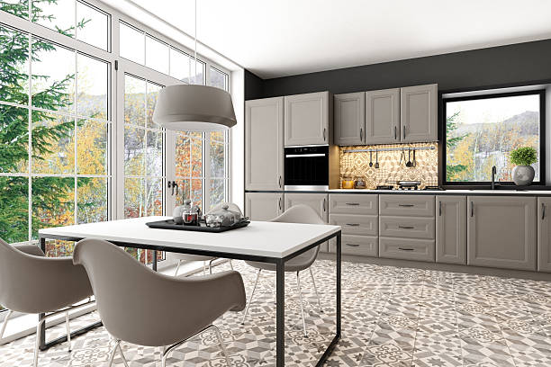 istock Classic Scandinavian Kitchen with Moroccan Tile Accents and Winter View 2210479460