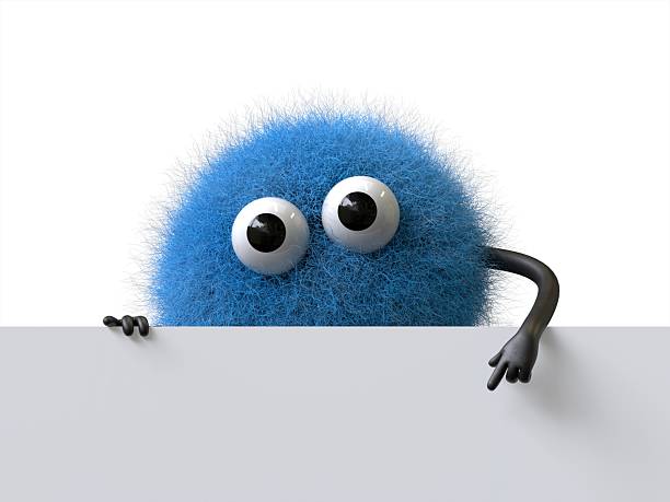 istock Fluffy, cute monster holds a blank sign. 2210479927