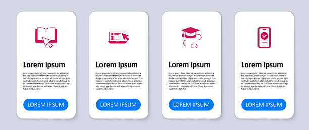 istock Set Online quiz, test, survey, Graduation cap with mouse, and book. Business infographic template. Vector 2210481986
