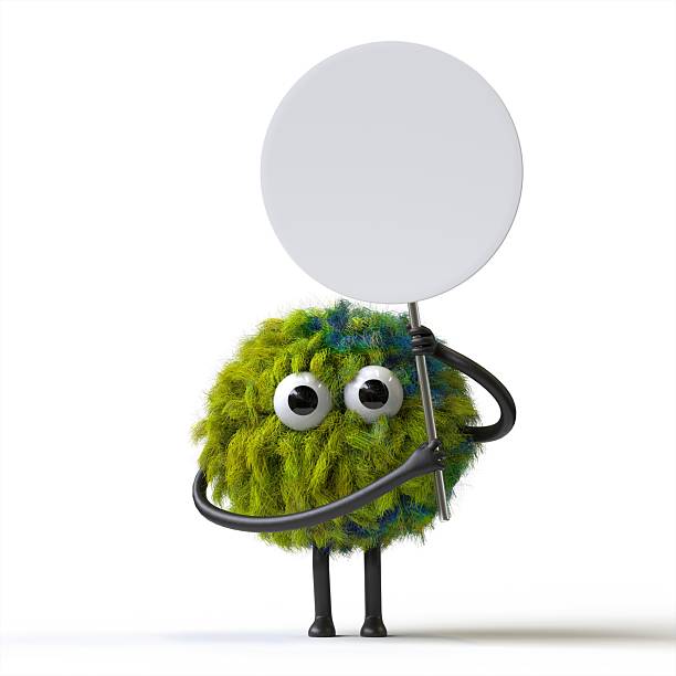 istock Fluffy, cute monster holds a blank sign. 2210483230