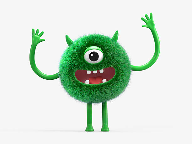 istock Fluffy, cute monster with raised arms 2210485781