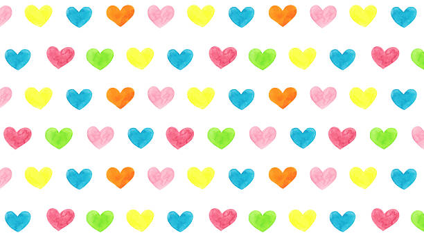 istock Colorful hearts wallpaper with watercolor texture - illustration set 2210488484